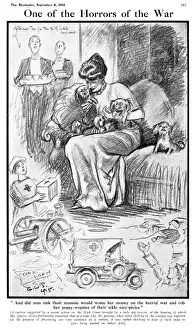 Extravagant Prints: Cartoon criticising dogs given luxury food in wartime, WW1
