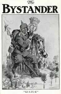 Alcohol Prints: Cartoon, German soldier with mask of Culture, WW1