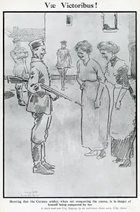 Human Prints: Cartoon, German soldier with two women, WW1