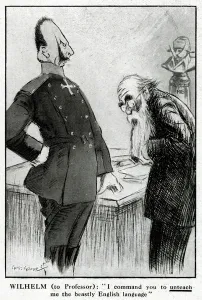 Kaiser Prints: Cartoon, Kaiser Wilhelm and professor, WW1