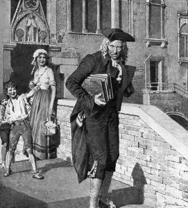 Elderly Prints: Casanova being hit by a stone and mocked by a child