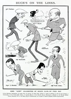 Golf Prints: Some celebrities of Bucks Club playing golf caricatured by Fred May in The Tatler