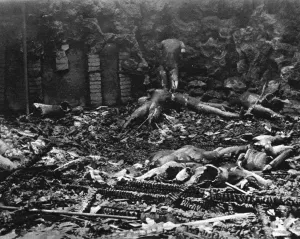 Figures Prints: Charred wax figures after fire at Madame Tussauds, 1925