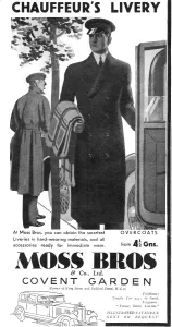 Bros Prints: Chauffeur livery advertisement by Moss Bros