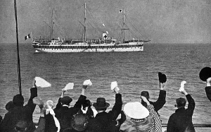 Handkerchief Prints: Cheering a hospital ship, World War One