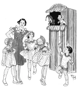 Childhood Prints: Children with Punch and Judy show