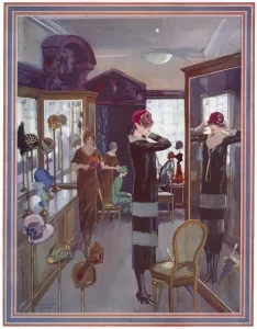 Debenham Prints: Choosing hats for the Spring, 1925