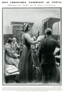 Defence Prints: Christabel Pankhurst defending herself in court 1908