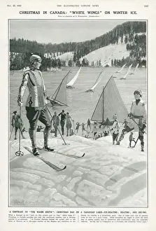 Sport Prints: Christmas in Canada: White Wings on Winter Ice - Ice-boating