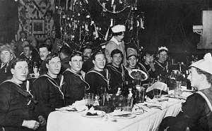Lunch Prints: Christmas Day with the Fleet, sailors enjoy Xmas dinner, WW1
