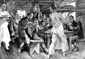 Bringing Prints: Christmas Dinner in a Canadian Log Cabin, c. 1906