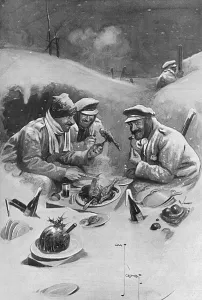 Wine Prints: Christmas Dinner in the trenches by Charles Crombie