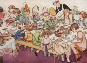 Table Prints: At The Christmas Party- Pulling Crackers Round The Table. By
