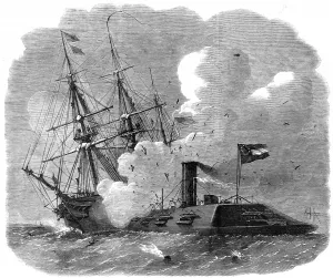 Plated Prints: The Civil War in America: naval engagement in Hampton Roads