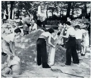 Public Prints: Civilians filling sandbags for air raid shelters 1939