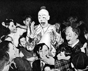 1948 Prints: Clowns and children at the circus, 1948