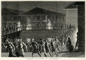 Operations Prints: Coaling by night at Singapore 1876