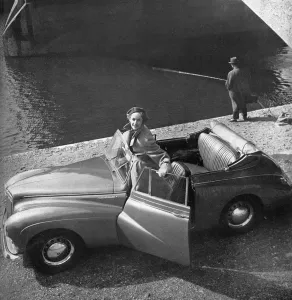 Drive Prints: Coat by Rensor, car by Sunbeam Talbot, 1953