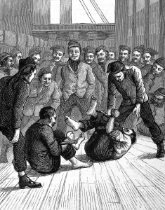 Images Dated 7th July 2004: Cock Fighting on board a Troopship, 1876