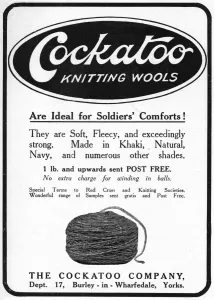 Knitting Prints: Cockatoo knitting wools advertisement, 1917