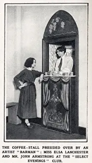 John Prints: The coffee-stall presided over by an artist barman : Miss Elsa Lanchester