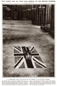 1920 Prints: The coffin for the remains of the Unknown Warrior in Westminster Abbey before it was
