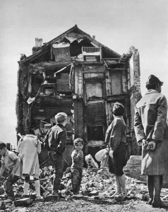 Caribbean Prints: Collapsed house in Swedenborg Square, Stepney