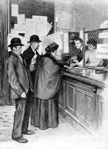 Introduced Prints: Collecting the first pension cheque at the post office