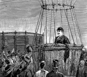 1885 Prints: Colonel Frederick Burnaby in his hot air balloon, 1882
