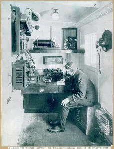 Titanic Prints: Communications Room on an Atlantic liner