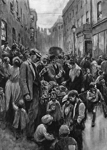 Pavement Prints: A congested street scene in Shoreditch, London