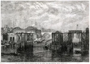 Eastern Prints: Construction of a new railway bridge, London 1864