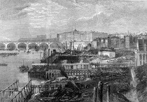 Gardens Prints: Construction of the Thames Embankment, London, 1865