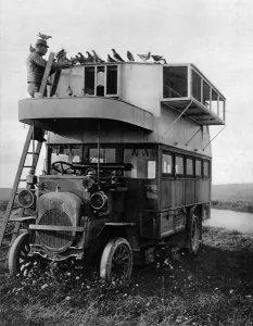 Communication Prints: A converted bus for pigeons