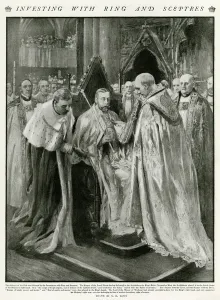 Ceremonial Prints: Coronation of George V, receiving ring and Sceptres