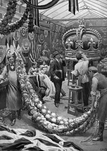 Preparations Prints: Coronation preparations at Harrods by Matania
