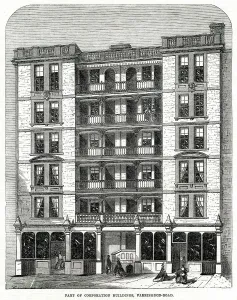 1866 Prints: Corporation buildings, Farringdon Road 1866