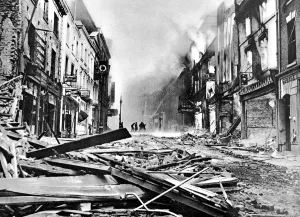 Streets Prints: Coventry Burning after an Air-raid; Second World War, 1940