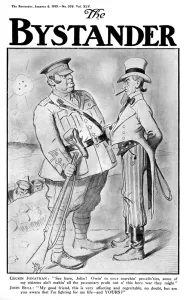 Money Prints: Front cover of The Bystander, 1915: US war profiteering