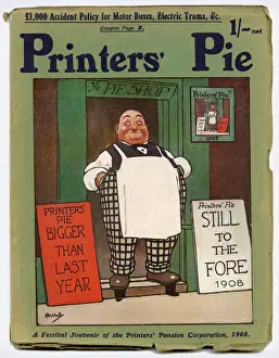 Shops Prints: Front cover of Printers Pie, 1908, illustrated by John Hassall