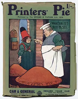 John Prints: Front cover of Printers Pie, 1914 with a cover illustration by John Hassall showing a oe