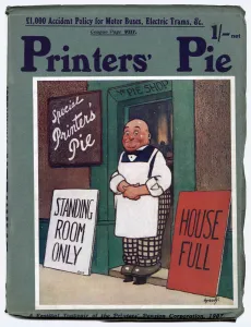 John Prints: Front cover of Printers Pie magazine, 1907, designed by John Hassall
