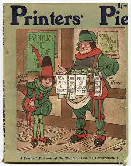 John Prints: Front cover of Printers Pie magazine illustrated by John Hassall showing Simple Simon
