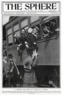 Military Prints: Front cover of The Sphere, showing recruited Americans saying good-bye to their families on the railway platform