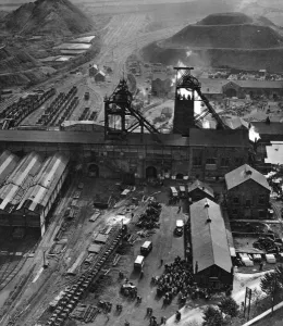 Miners Prints: Creswell colliery, where eighty men perished in a fire. Aeri