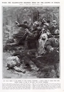 Fire Prints: Crowd in Dublin being fired upon without orders by men of the Kings Own Scottish