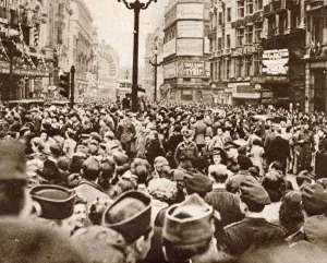 Wwii Prints: Crowds congregating in Piccadilly Circus, one of the focal points of celebrations on VE