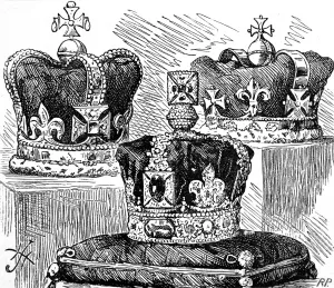 1885 Prints: Three Crowns at the Tower of London, 1885