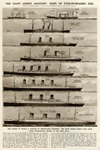 G H Davis Illustrations Prints: Cunard ships of increasing size by G. H. Davis