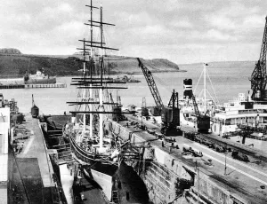 Dock Prints: The Cutty Sark in dry-dock, Falmouth, 1938